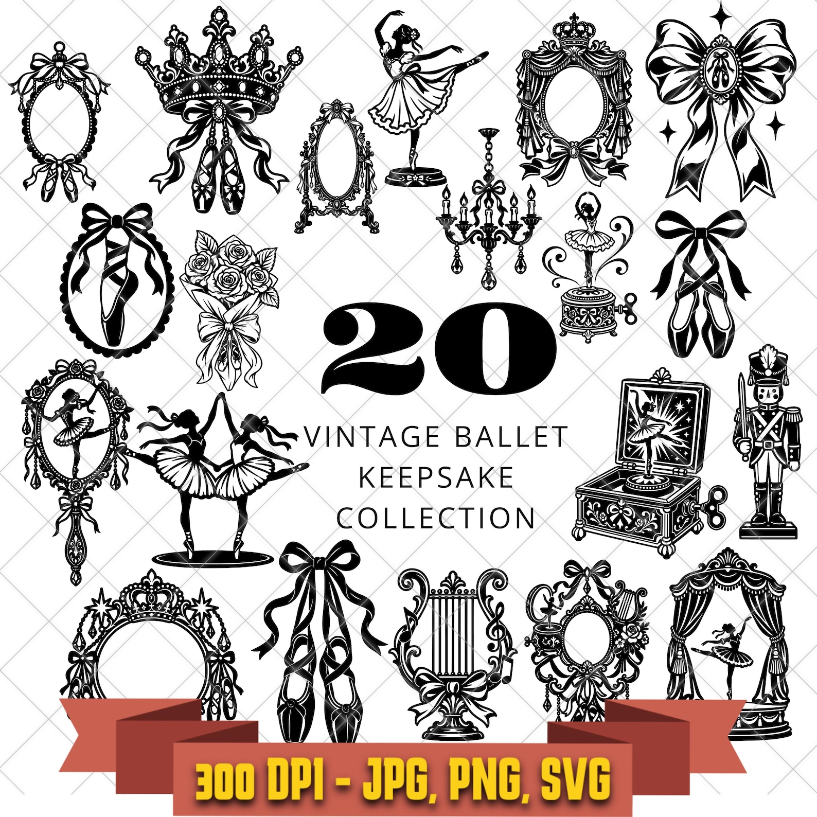 20 Vintage Ballet SVG Bundle, Ballerina, Nutcracker and Dance Cut Files in the Decorative Elements collection by KleanKutChaos.