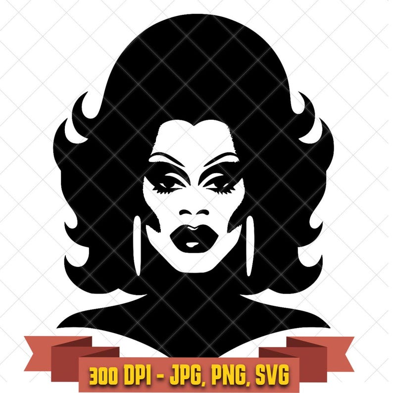 Drag queen SVG, bold performer with voluminous hair and hoop earrings black and white clipart for Cricut and pride crafts