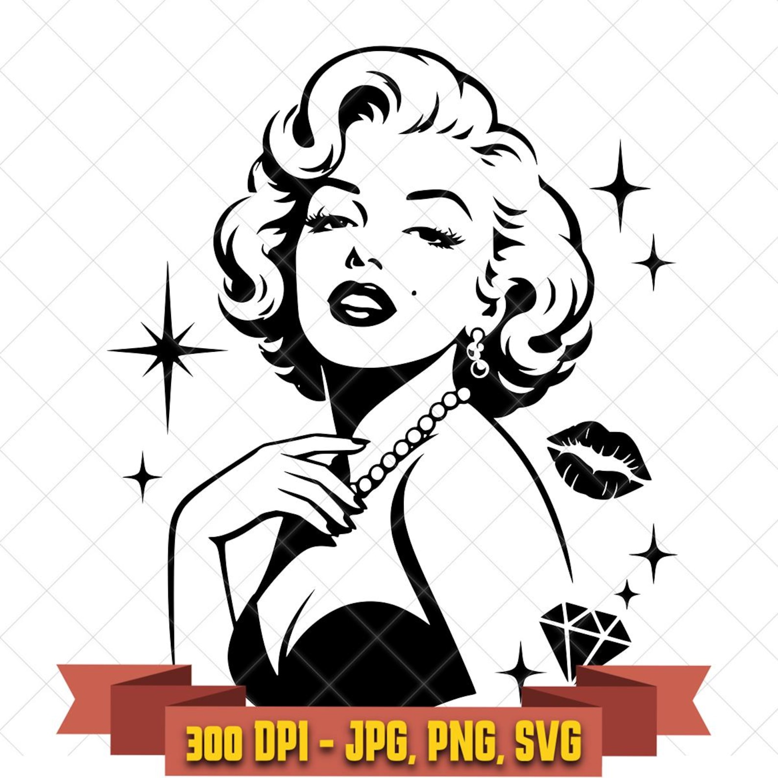 Marilyn Monroe Portrait SVG, Vintage Glam Hollywood Silhouette Cut File in the Marilyn Monroe collection by KleanKutChaos.