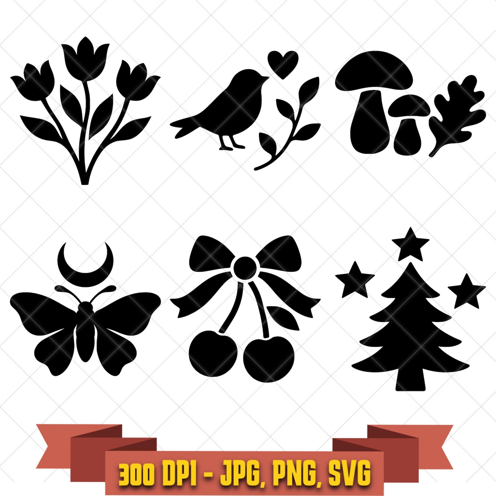 Sprinkle Motif SVG Bundle, 6 Floral Bird Mushroom and Celebration Designs, PNG JPG in the Decorative Elements collection by KleanKutChaos.