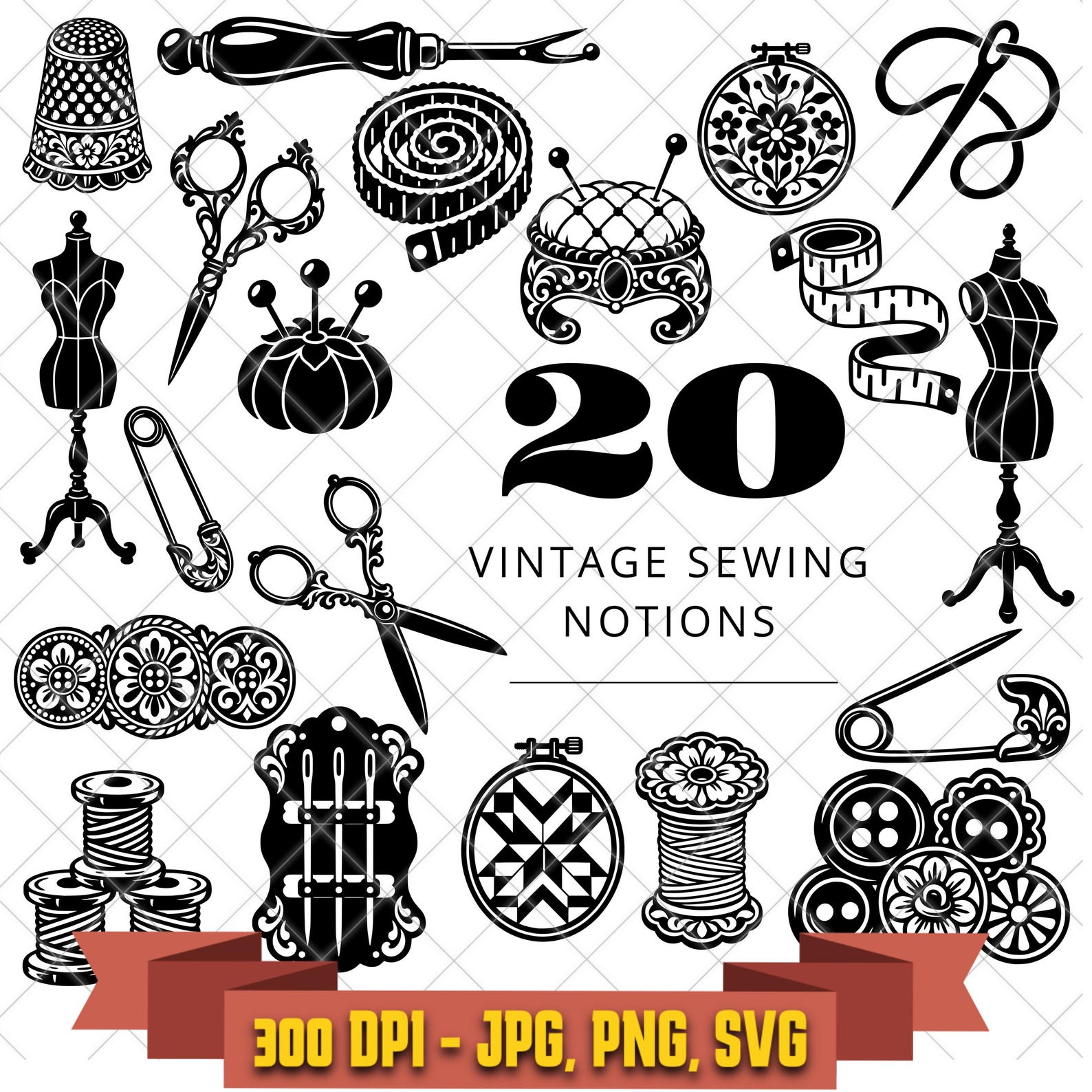 Protected listing preview for the vintage sewing notions bundle.