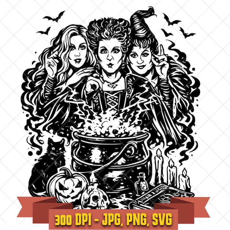 Halloween witch sister trio portrait cut file