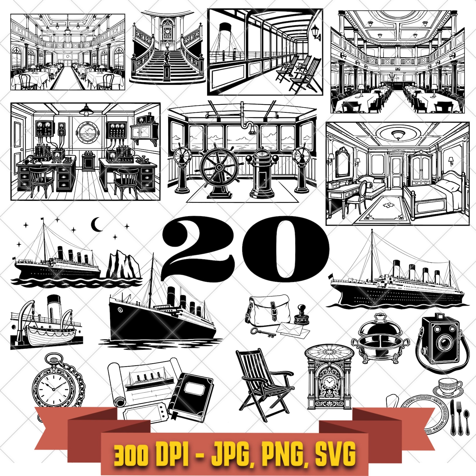 20 RMS Titanic SVG Bundle, Historic Ocean Liner Cut Files in the History collection by KleanKutChaos.