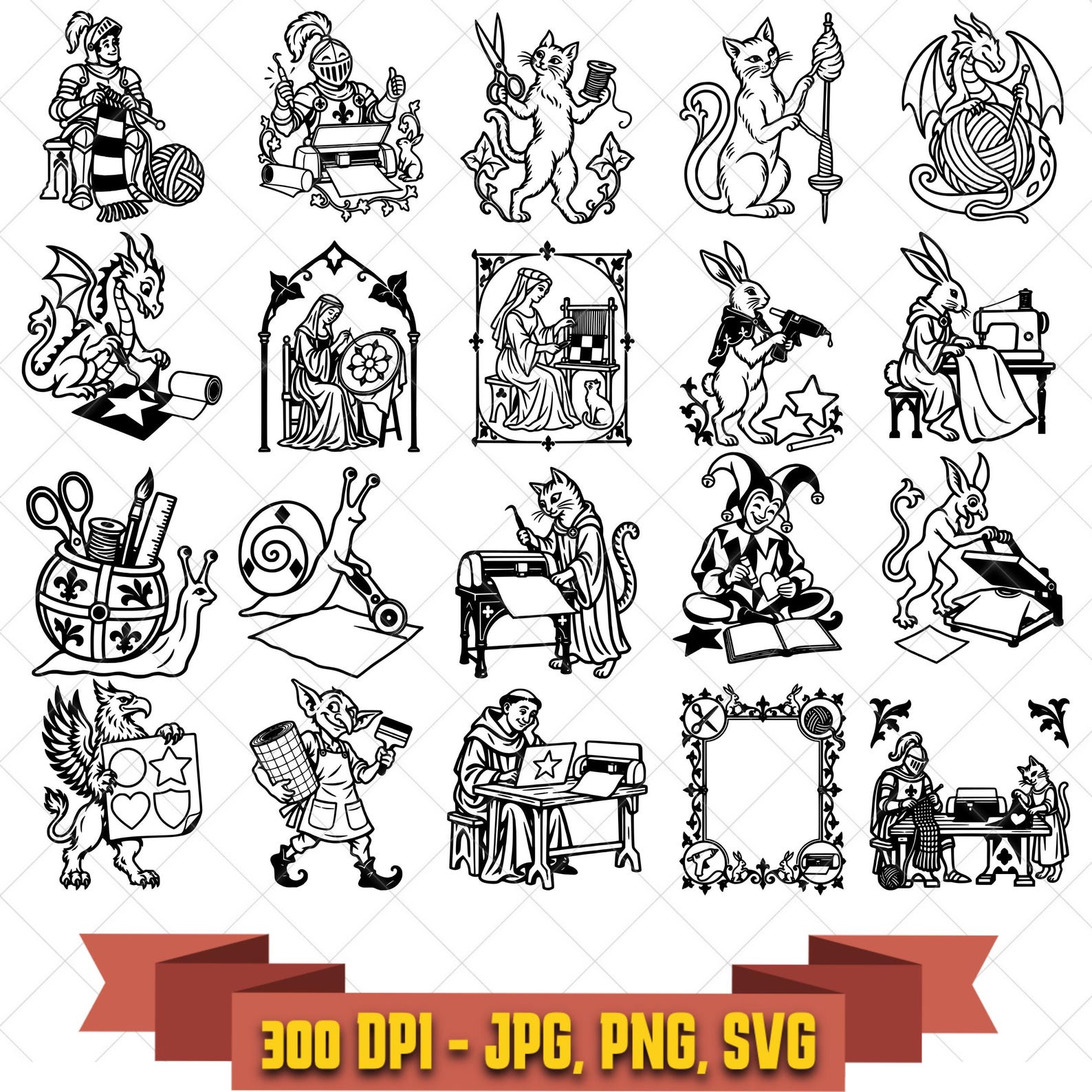 Modern Medieval SVG Bundle, 20 Illuminated Manuscript Inspired Maker Designs, PNG JPG in the Decorative Elements collection by KleanKutChaos.