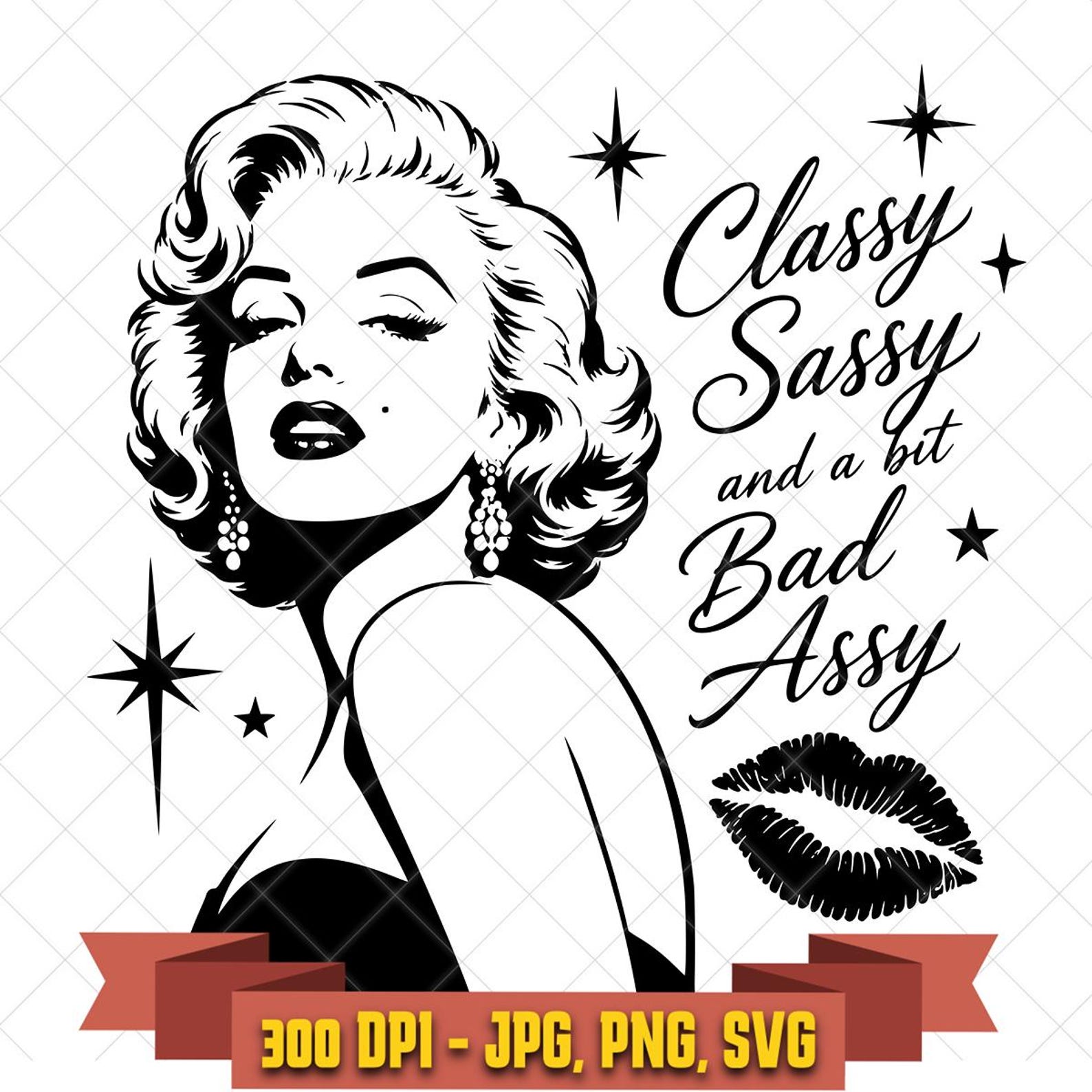 Black-and-white Marilyn Monroe portrait with script lettering, stars, earrings, and finer hair detail.