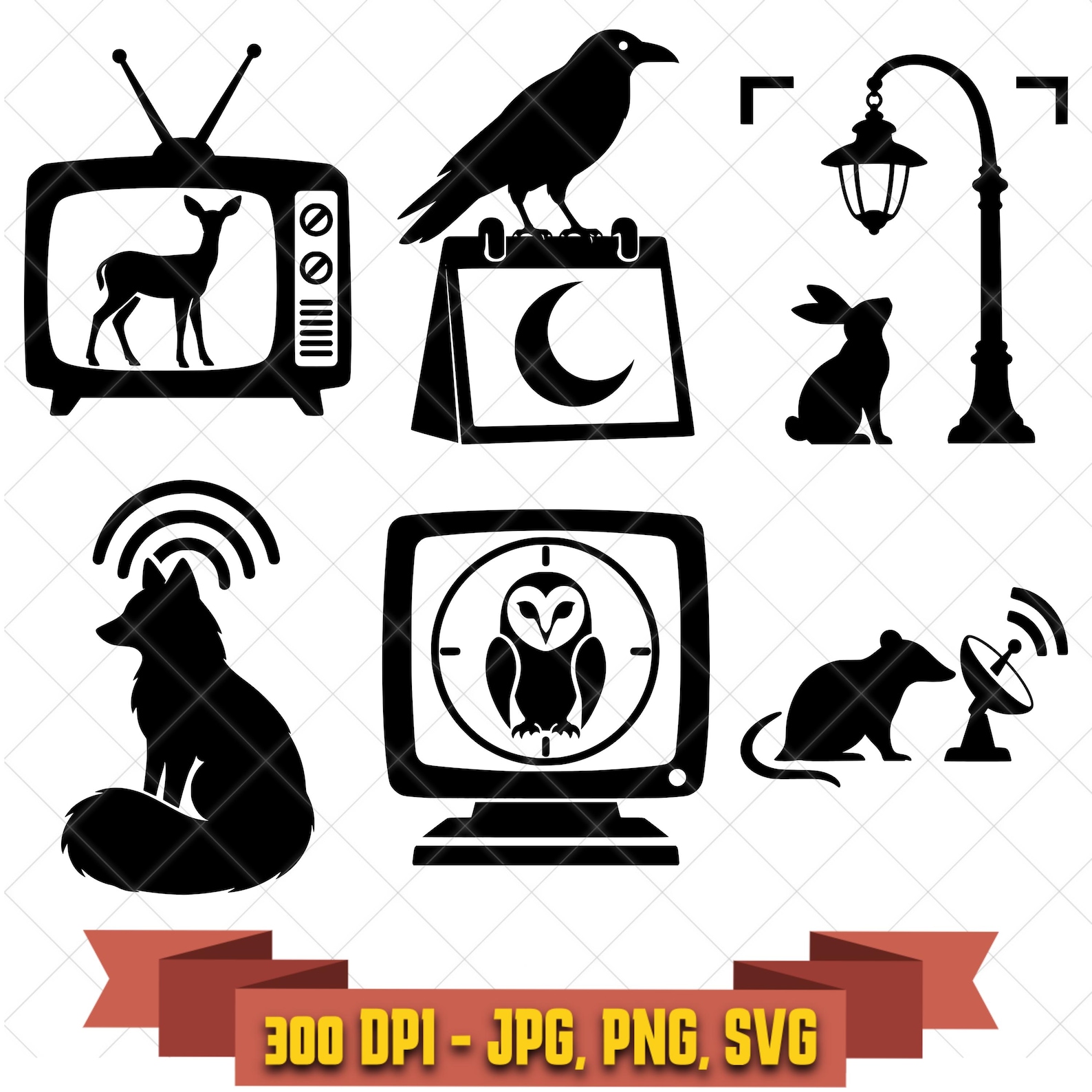 Future Omen SVG Bundle, 6 Woodland Animal and Retro Technology Designs, Surreal PNG JPG in the Decorative Elements collection by KleanKutChaos.