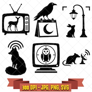 Future Omen SVG Bundle, 6 Woodland Animal and Retro Technology Designs, Surreal PNG JPG