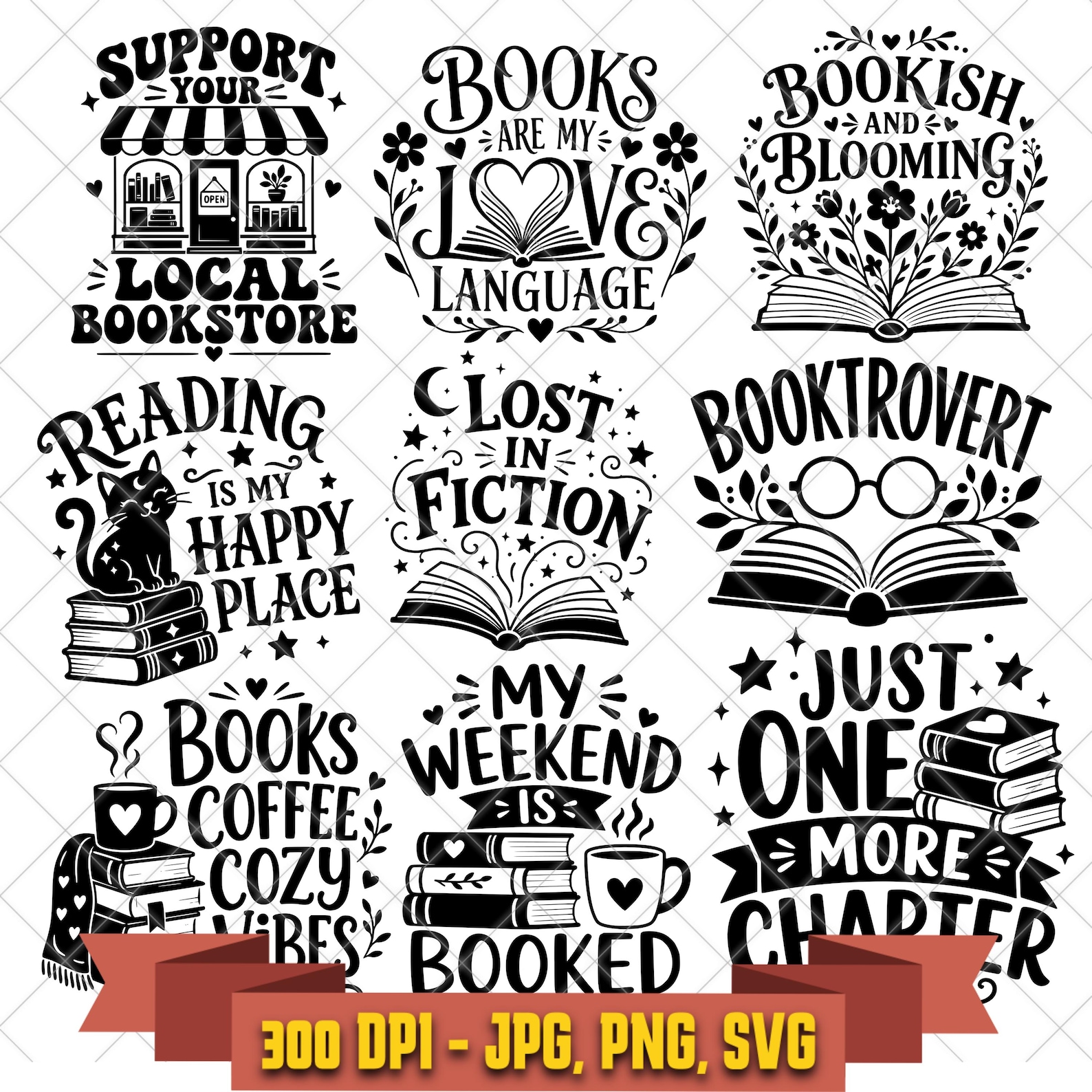 Book Lover SVG Bundle, Cozy Reading Cut Files, Local Bookstore Designs in the Books collection by KleanKutChaos.