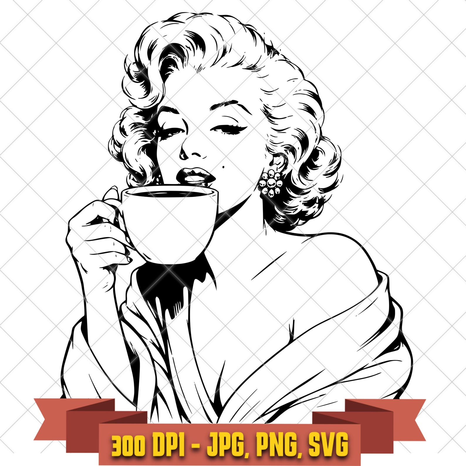 Marilyn Monroe Coffee SVG, Vintage Hollywood Glamour PNG in the Marilyn Monroe collection by KleanKutChaos.
