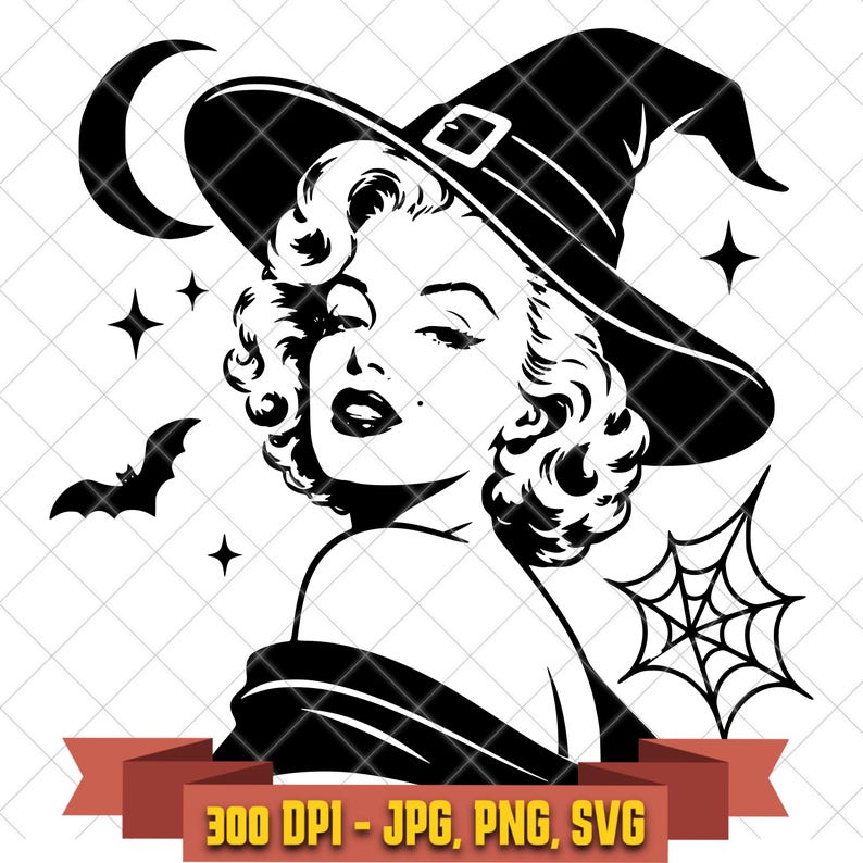 Vintage Hollywood glamour portrait wearing a Halloween witch hat