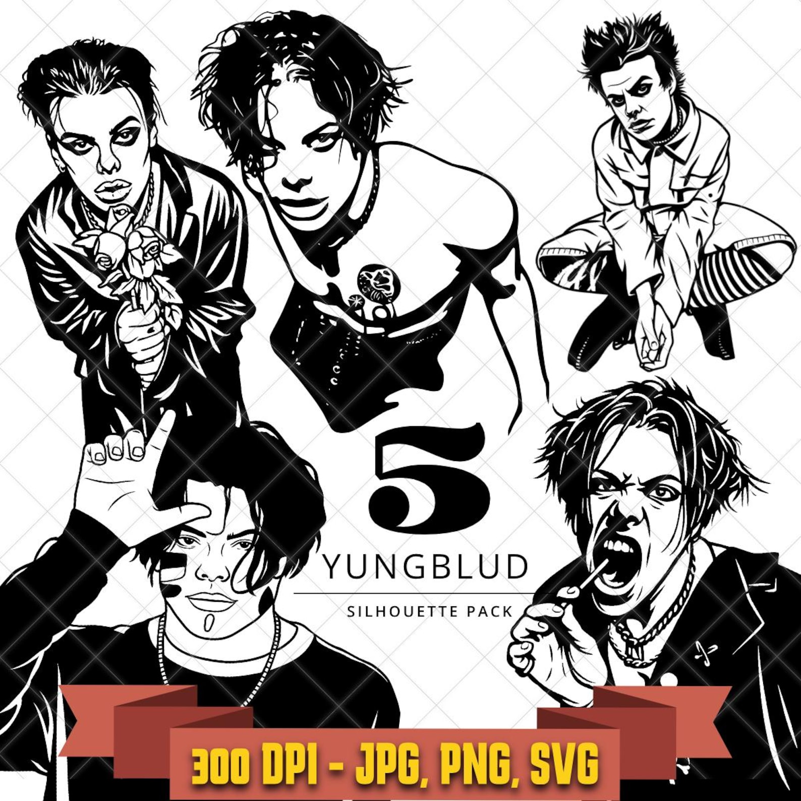 Yungblud Silhouette Art | Pop Punk SVG PNG JPG Bundle in the Music Artists collection by KleanKutChaos.