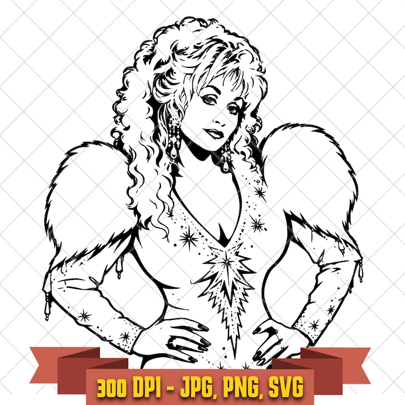 Dolly Parton Portrait SVG, Rhinestone Country Glam Cut File, PNG JPG preview