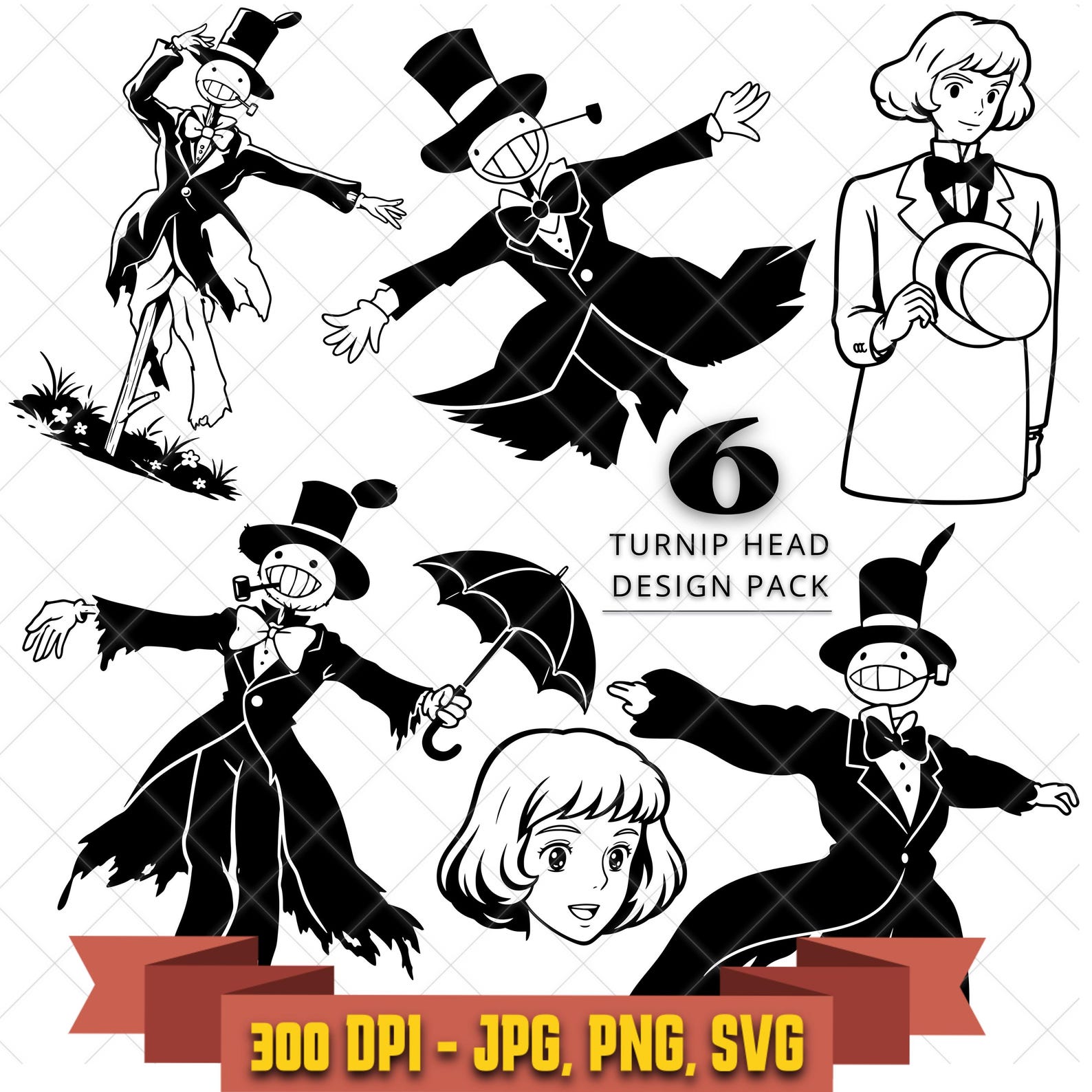 Turnip Head SVG Bundle, Howl’s Moving Castle Clipart, Studio Ghibli PNG in the Anime collection by KleanKutChaos.