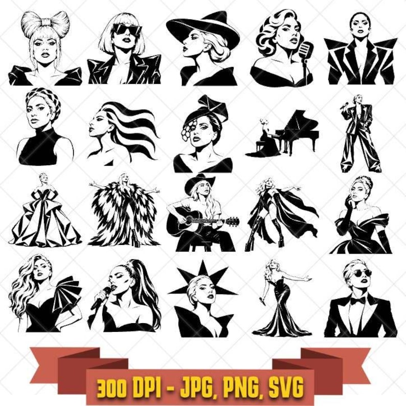 20 Theatrical Pop Diva SVG Bundle, Glam Fashion Singer Cut Files preview