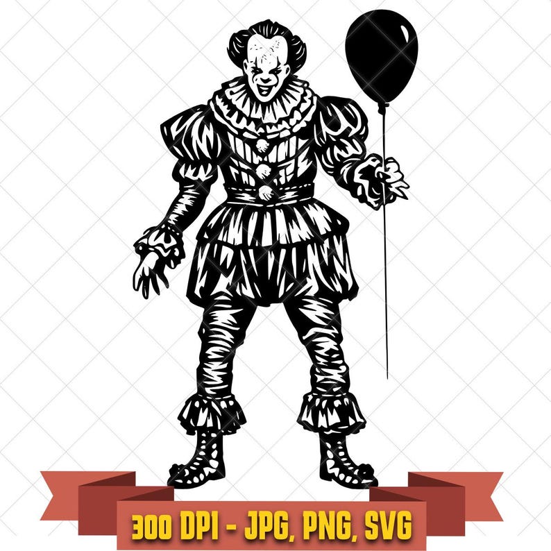 Modern scary clown black-and-white digital cut file