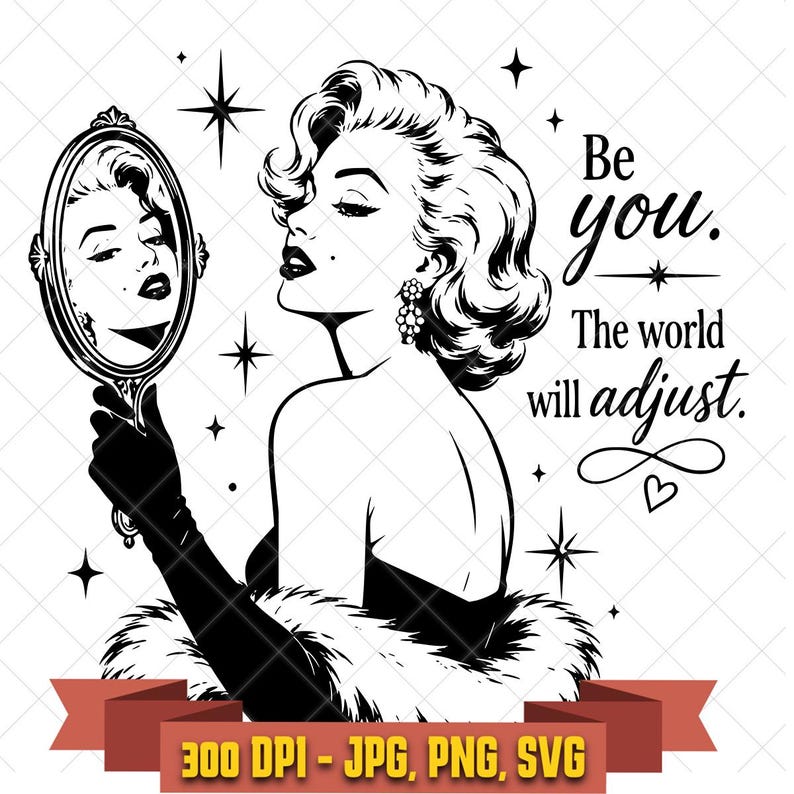 Design preview 1 of 2. Marilyn Monroe Portrait SVG, Vintage Glam Hollywood Silhouette Cut File, shown as downloadable artwork for Cricut, Silhouette, vinyl-cutting and printable craft projects.