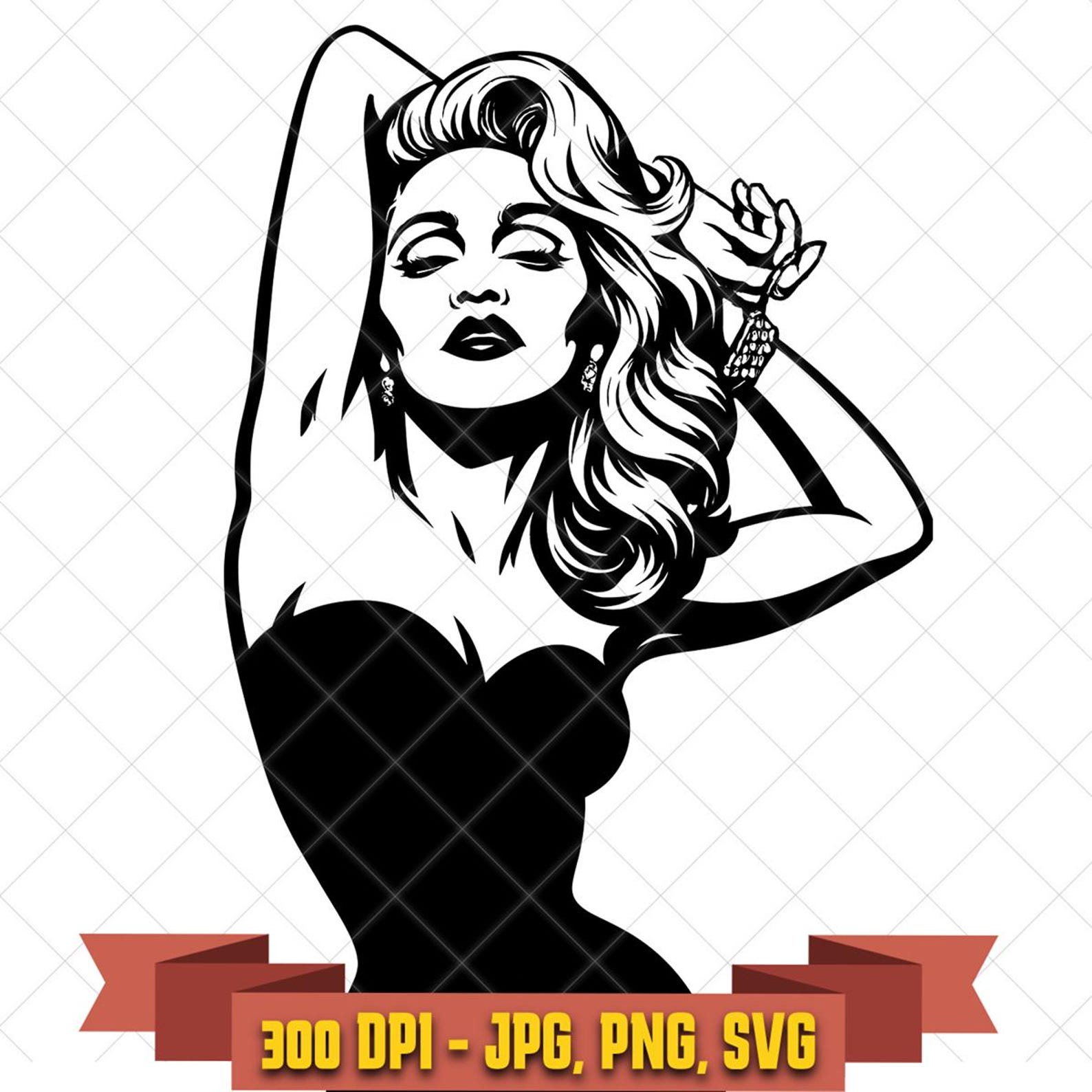 Glam Madonna SVG, Retro Black and White Silhouette in the Music Artists collection by KleanKutChaos.