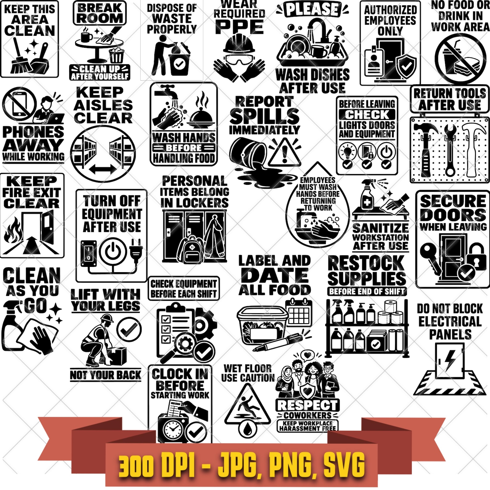 26 Workplace Safety Sign SVG Bundle, Employee Reminder Cut Files in the Business Graphics collection by KleanKutChaos.