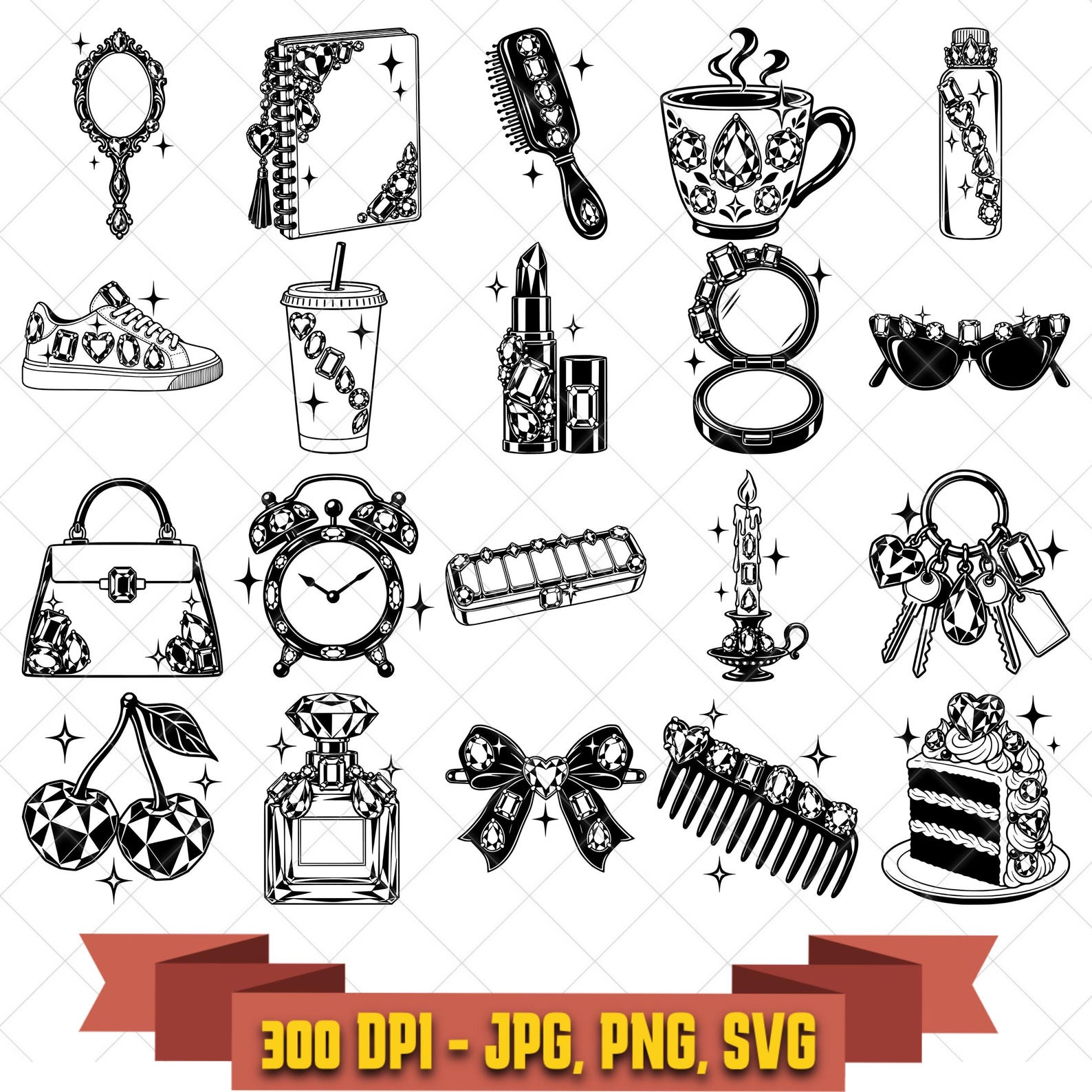Maximalist Jeweled Objects SVG Bundle, 20 Ornate Accessory and Everyday Item Designs, PNG JPG in the Decorative Elements collection by KleanKutChaos.