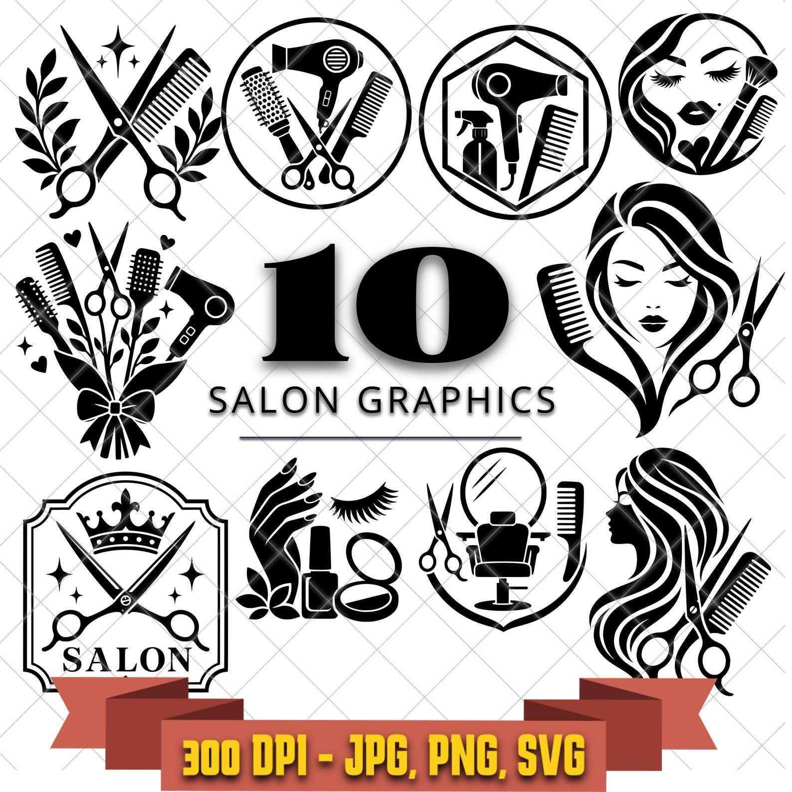 Salon Graphics Bundle, Hair Stylist Cut Files, Beauty Tools SVG in the Business Graphics collection by KleanKutChaos.