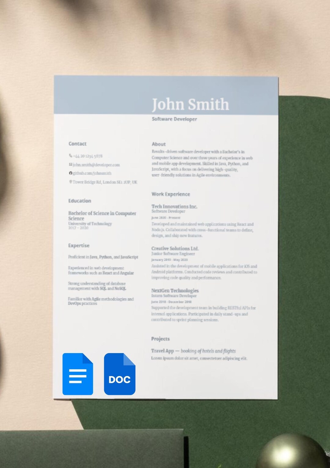 Example Cv Not Digital CV Template IT Industry Professional Resume Without Profile Picture - Etsy