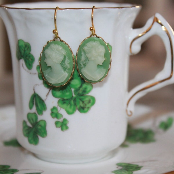 Green and White Cameo earrings on French wire, simple and beautiful for a special occasion or everyday!