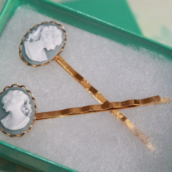 Wedgewood Blue Cameo bobby pins make beautiful gifts for the Victorian era gal, or Jane Austen fan!