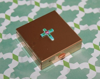 Guilloche Cross Brass Trinket box, confirmation gift, pill box, jewelry box, perfect for your little treasures