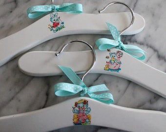 Baby Boy Animal Hangers  - vintage inspired set of 3 make unique baby shower gifts!
