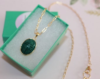 Emerald Scarab on 14k gold plated paperclip chain, a symbol of renewal & rebirth for 2024