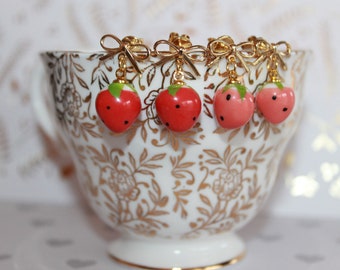 Strawberry ceramic earrings, berry cute earrings, eat your fruit earrings, perfect  summer earrings!