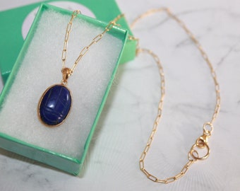 Lapis Lazuli Scarab on 14k gold plated paperclip chain, a symbol of renewal & rebirth for 2024