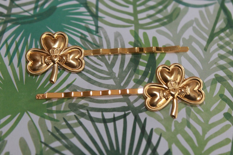 Shamrock and Claddagh bobby pins show a wee bit of Love, Loyalty and Friendship in your hair Irish gift, Erin go Bragh, Saint Patrick image 2