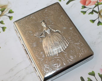 Victorian style etched wallet, business card or cigarette case with Marie Antoinette - don't lose your head over this beauty!