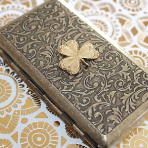 Irish Shamrock Victorian style etched Wallet, Cigarette case, Golf tee, Business Card Case - Irish gift | Ireland | St. Patrick's Day image 1