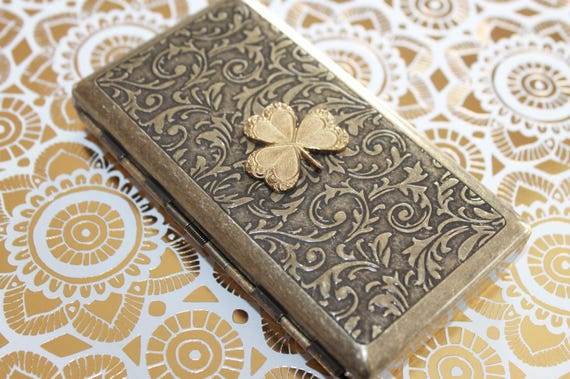 Irish Shamrock Victorian style etched Wallet, Cigarette case, Golf tee, Business Card Case - Irish gift | Ireland | St. Patrick's Day