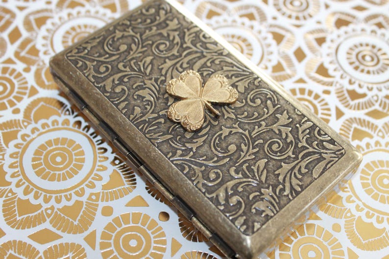 Irish Shamrock Victorian style etched Wallet, Cigarette case, Golf tee, Business Card Case - Irish gift | Ireland | St. Patrick's Day image 1