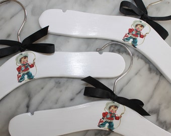 Western Cowboy Baby hangers - vintage inspired set of 3 are unique baby shower gifts for the little cowboy! Western or Cowboy themed nursery