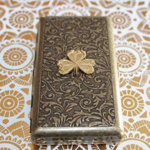 Irish Shamrock Victorian style etched Wallet, Cigarette case, Golf tee, Business Card Case - Irish gift | Ireland | St. Patrick's Day image 2