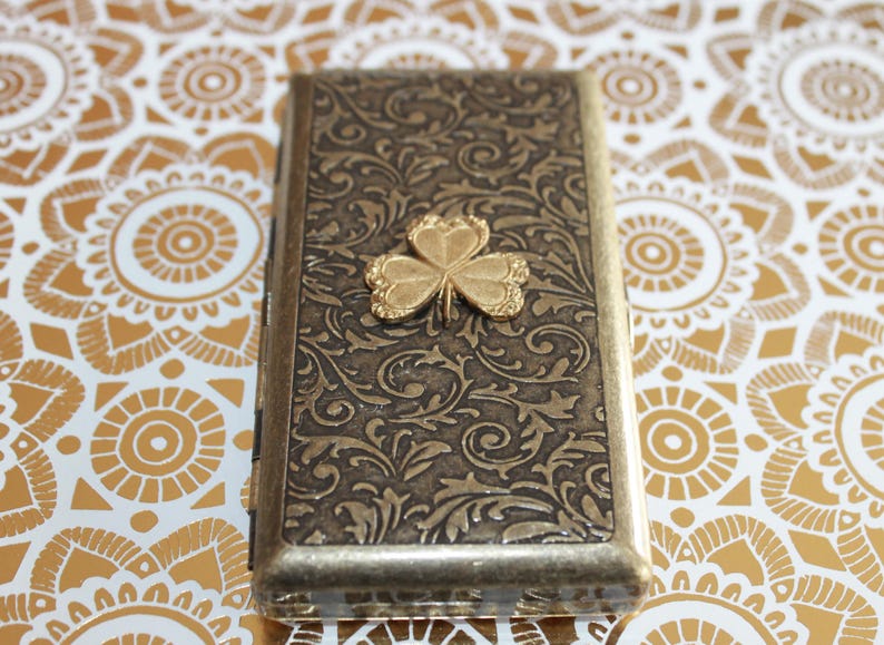 Irish Shamrock Victorian style etched Wallet, Cigarette case, Golf tee, Business Card Case - Irish gift | Ireland | St. Patrick's Day image 2