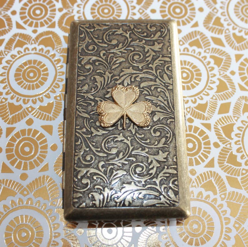 Irish Shamrock Victorian style etched Wallet, Cigarette case, Golf tee, Business Card Case - Irish gift | Ireland | St. Patrick's Day image 3