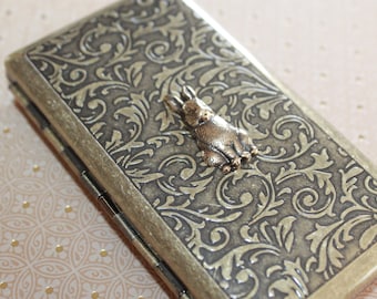 Victorian style etched cigarette case, wallet or business card case for any year of the Rabbit - 1927, 1939, 1951, 1963, 1975, 1987, 1999