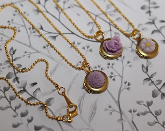 The Lavender Flower Collection - Choose Mum, Rose or Daisy - Girls Locket Necklace, Flower Girl Locket,  Birthday Gift
