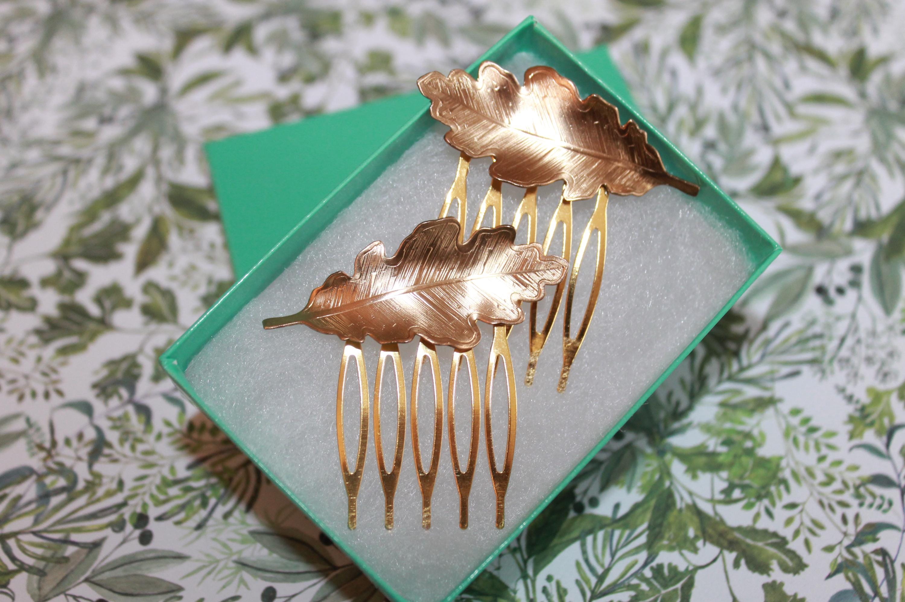 MCM Reproduction Ancient Hair Jewelry Comb Plated Burnt Orange Glass Cabochons Antique Art Deco Amber Celluloid Hair Comb - ChristiesCurios main image 2