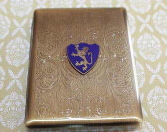 Hear Me Roar Cigarette Case, RFID Slim Wallet, Playing Card Case. Choice either Blue or Green Vintage Crest