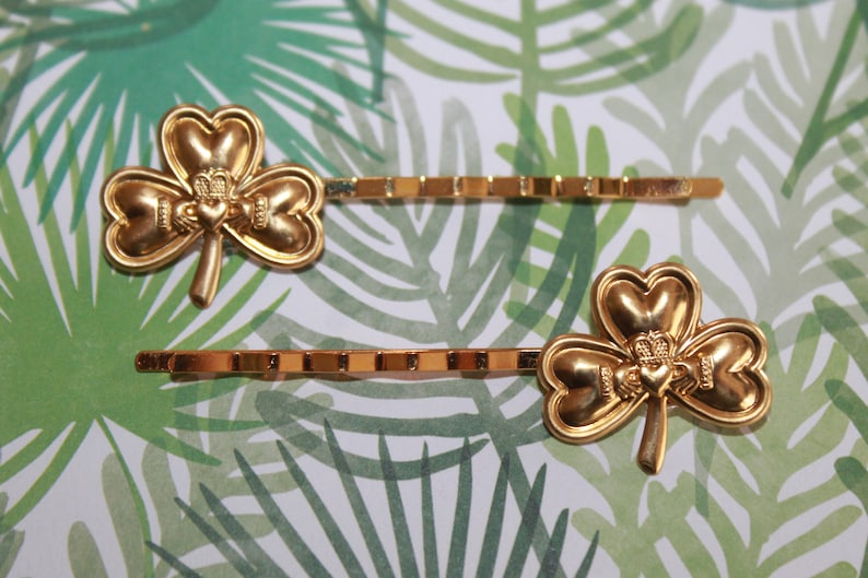 Shamrock and Claddagh bobby pins show a wee bit of Love, Loyalty and Friendship in your hair Irish gift, Erin go Bragh, Saint Patrick image 1