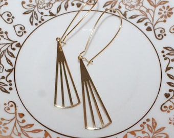 Gold Art Deco Earrings for the 1920s gal - Statement Earrings, Geometric Chandelier Earrings, Window Earrings, every day or special occasion