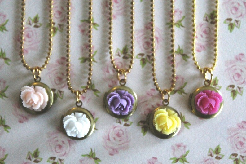Girls Vintage Flower Locket Necklace Children Locket Etsy