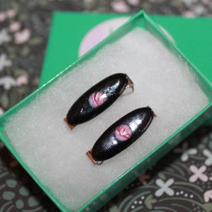 Dainty, one-of-a-kind vintage French Guilloche Black Barrettes with hand painted Pink Roses are perfect for little girls&#39; hair