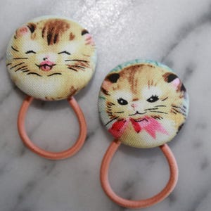 Vintage Fabric Kitten Ponytail Holders – Cute & Fun Hair Accessories for Animal Lovers, Cat or Kitty lovers